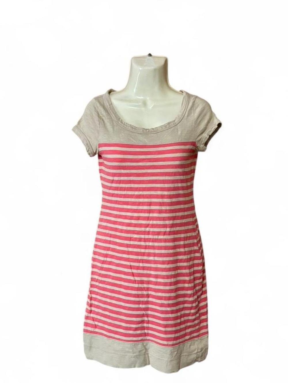 Banana Republic Cotton T-Shirt Dress XS Striped Coral Tan